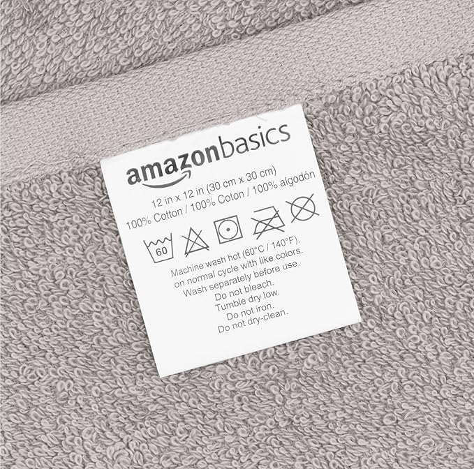 Basics face Towels for bathroom, 100 Cotton Extra Absorbent washcloth, Fast Drying salon towel - 24 Pack Gray (12 x 12 inches)
