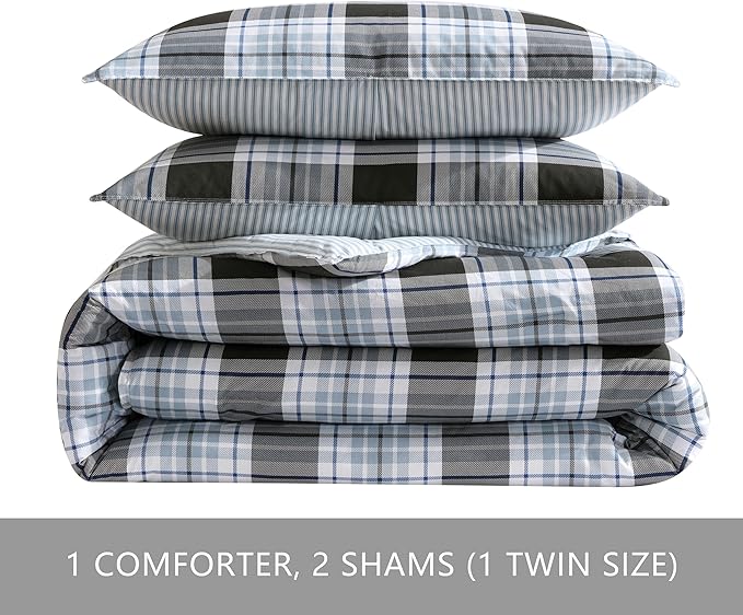 Eddie Bauer - King Comforter Set, Cotton Reversible Bedding with Matching Shams, Stylish Home Decor (Lewis Navy, King)