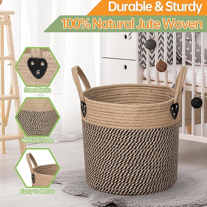 Jute Rope Basket 12"x 12" Woven Plant Basket with Handles for 8"-11"Plant Pots,Boho Indoor Planters Cover,Multifunctional Basket for Outdoor PlantsAAArtificial PlantAAPicnicAAStorage