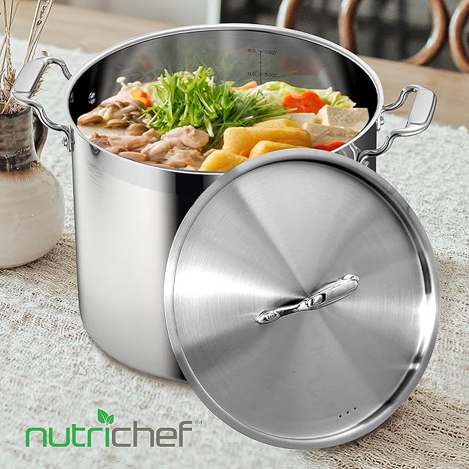 nutrichef Lid for 12-Quart Stockpot - Stainless Steel Kitchen Cookware Cover with Handle, Fits 10.24 Pot Inner Size, Works with Model NCSPT12Q 12-qt. Stock Pot