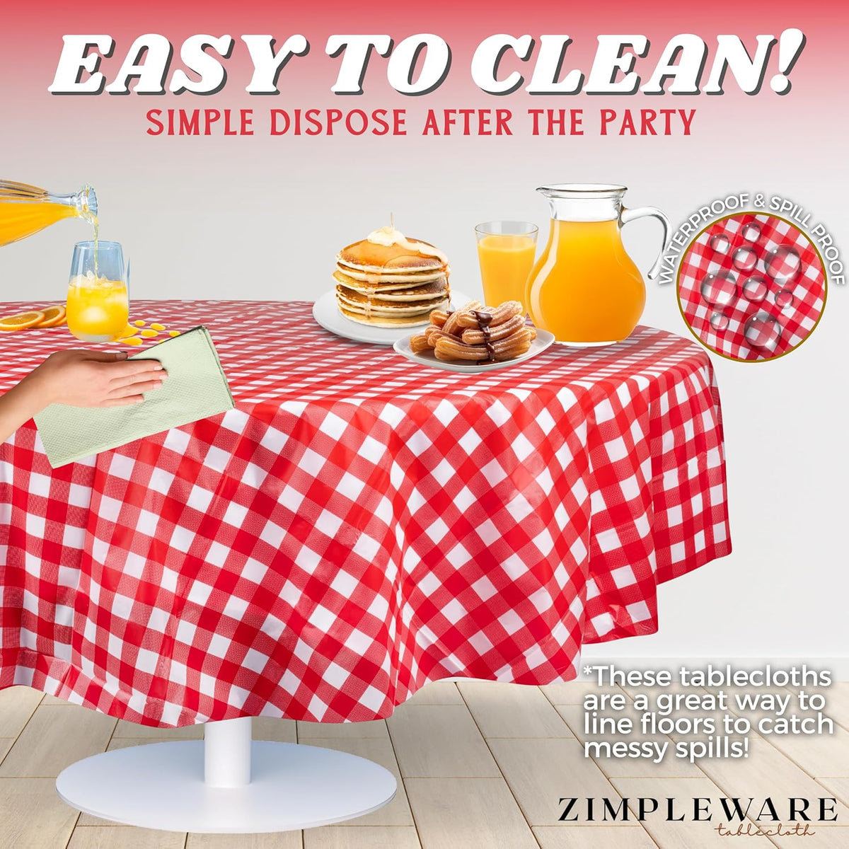 Premium Red Gingham Checkered Plastic Table Cloth Disposable (6 Pack) Round Tablecloth (84in) Party Table Cloths Disposable, Perfect Table Cloth Round Cover for Any Table Up to 6 Feet