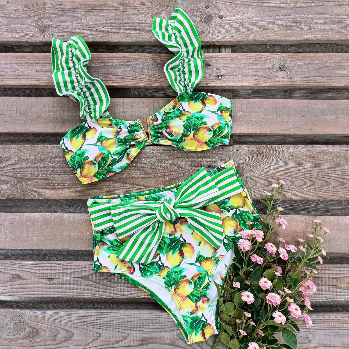 SPORLIKE Women High Waisted Swimsuit Flounce Straps Bikini Bathing Suit
