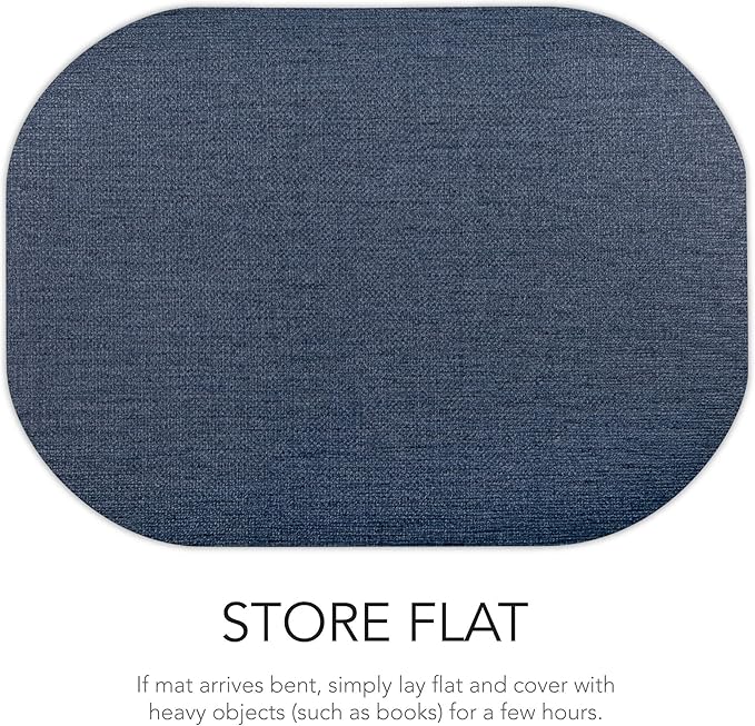Andie Home Oval Placemats for Kitchen Table and Dining Room, 6-Piece Set, Heat-Resistant and Surface Washable Placemat, Indigo Blue, 17"x12"