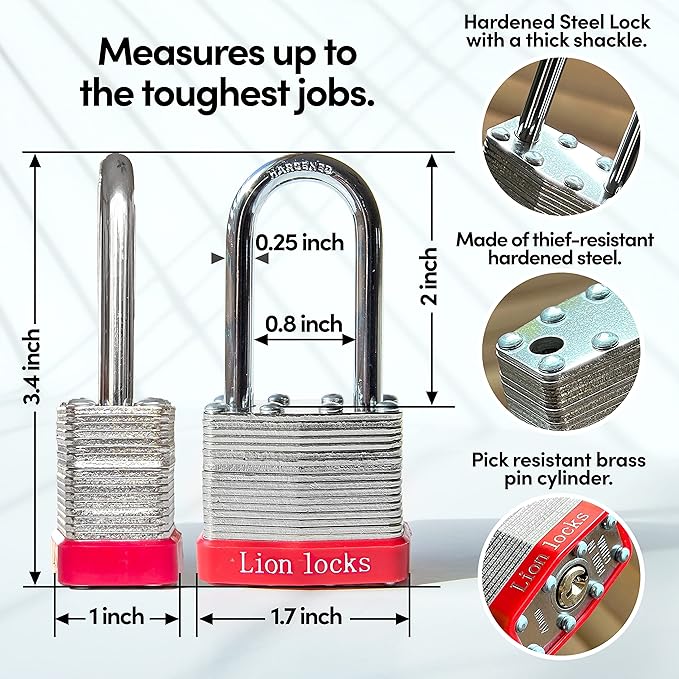 12 Keyed Alike Padlocks with 2" Long Shackle, 24 Keys - Padlocks for Outdoor Use, Locks with Keys, Hardened Steel Case, Pick Resistant Brass Pin Cylinder for Hasp Latch, Locker, Gate