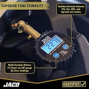 JACO Elite Digital Tire Pressure Gauge - Professional Accuracy - 100 PSI