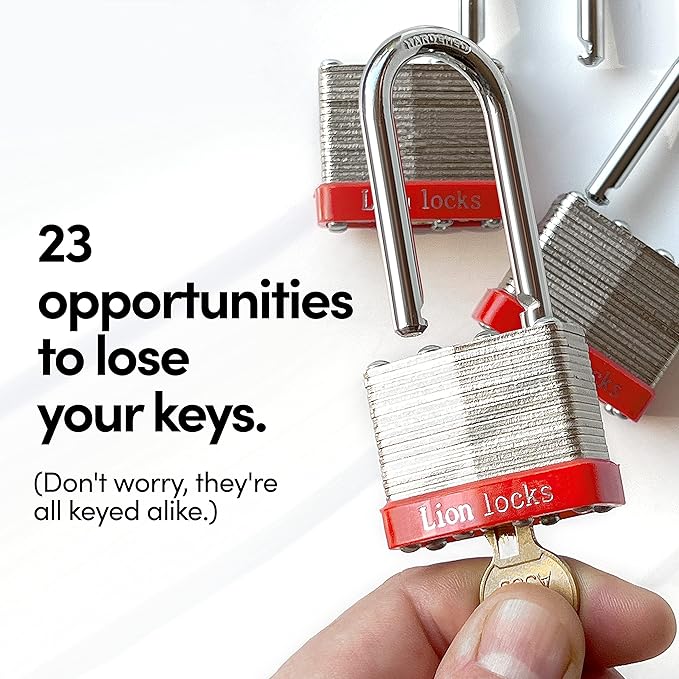 12 Keyed Alike Padlocks with 2" Long Shackle, 24 Keys - Padlocks for Outdoor Use, Locks with Keys, Hardened Steel Case, Pick Resistant Brass Pin Cylinder for Hasp Latch, Locker, Gate
