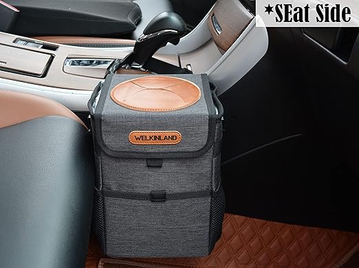 Welkinland Car Trash Can with Lid, Grey, 1.0 Cubic Inch Capacity