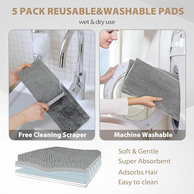 Professional Microfiber Hardwood Floor Mop, Flat Mops with 5 Pieces Reusable Washable Pads for Home and Office Wet or Dry Floor Cleaning
