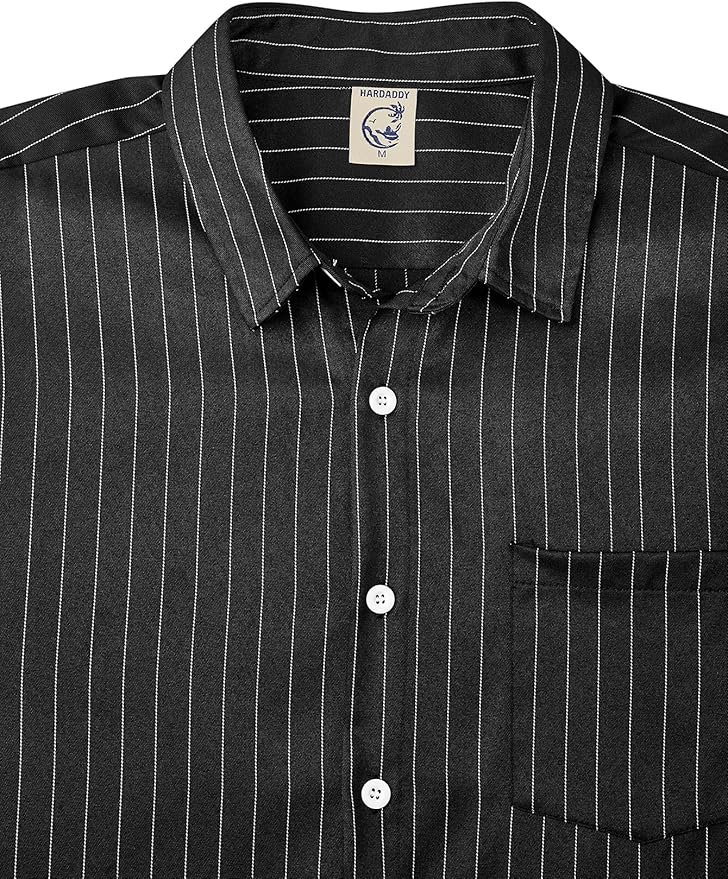 Hardaddy Men's Casual Striped Shirts Button Down Short Sleeve Blouse Summer Hawaiian Shirt
