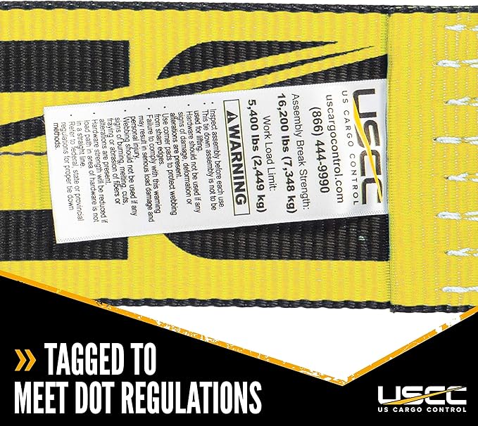 US Cargo Control 4 Inch Flat Hook Ratchet Strap, 4 Inch x 30 Foot, Yellow Heavy Duty Ratchet Straps with Black Flat Hooks, 5,400 lbs. Working Load Limit, Tie Down Straps for Flatbed Trailer