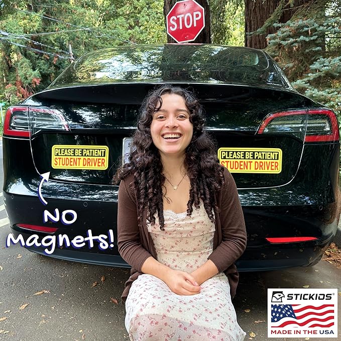 Non-Magnetic Student Driver Stickers - Removable Vinyl Decal Signs for Cars Windows - Made in USA (10x4 inches, 2-Pack)