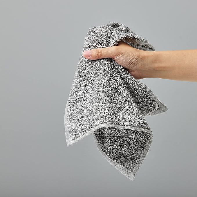 Basics face Towels for bathroom, 100 Cotton Extra Absorbent washcloth, Fast Drying salon towel - 24 Pack Gray (12 x 12 inches)