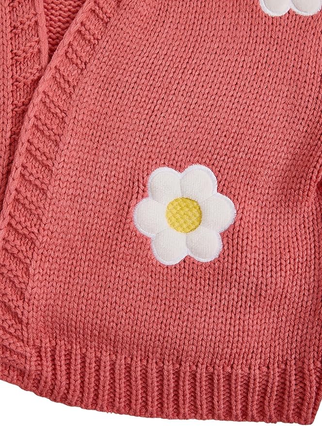 MakeMeChic Women's 3D Floral Cardigan Sweaters Open Front Cropped Cute Cardigan Lantern Sleeve Outerwear