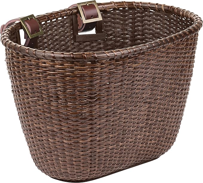 Retrospec Cane Woven Oval Dreamcatcher Basket with Authentic Leather Straps & Brass Buckles