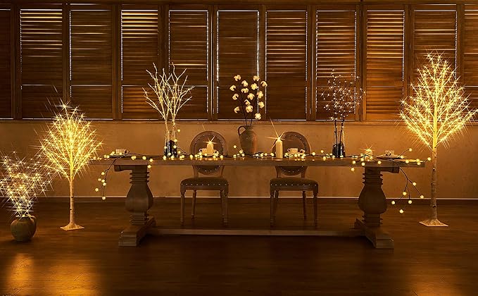 LITBLOOM Lighted White Twig Branches 32IN 100 LED with Timer Battery Operated, Artificial Tree Branch with Warm White Lights for Holiday Xmas Home Decoration Indoor Outdoor Decor