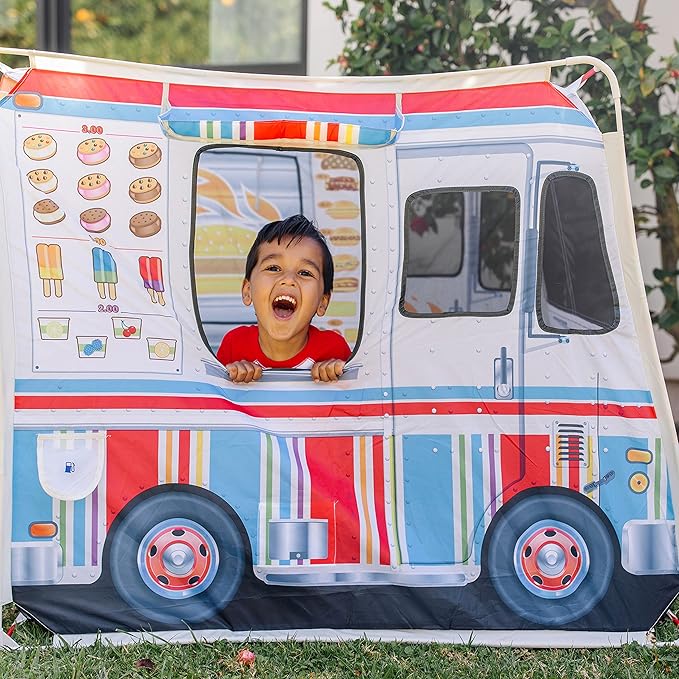 Melissa Doug Fabric Double-Sided Food Truck Play Tent - Ice Cream And BBQ Role Play Toy Food Truck Tent, For Kids Ages 3