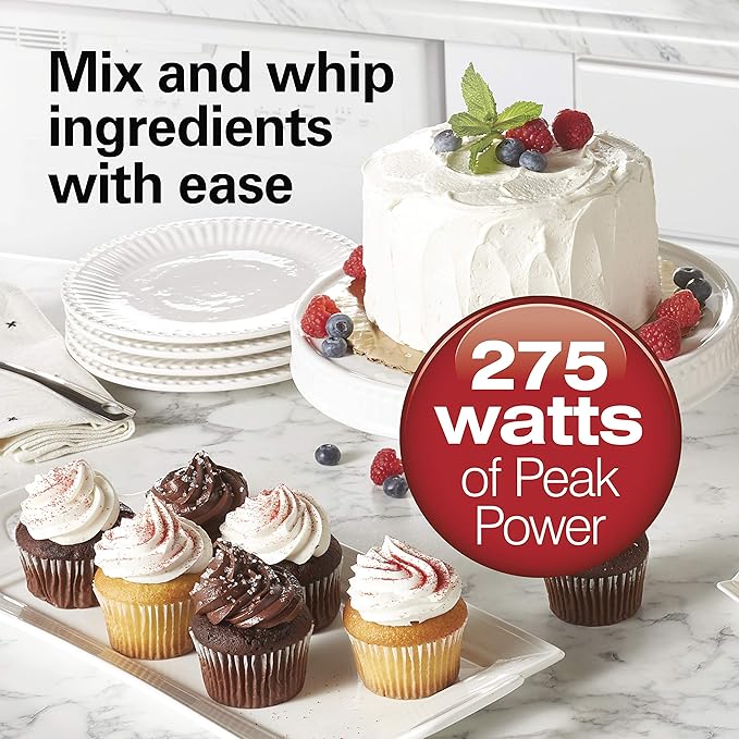 Hamilton Beach Power Deluxe 6-Speed Electric Hand Mixer with Snap-On Storage Case, QuickBurst, Beaters, Whisk, Powerful 250 Watt Motor, Bowl Rest, White (62695V)