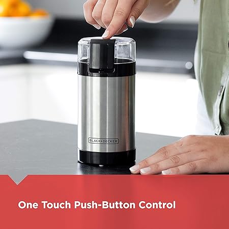BLACKDECKER One Touch Coffee Grinder, 23 Cup Coffee Bean Capacity, Spice Grinder, One Touch Push-Button Control -150 Watts -Stainless Steel Blades