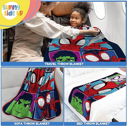 Marvel Spidey & His Amazing Friends Plush Travel Throw Blanket - Measures 40 x 50 Inches - Super Soft & Cozy Travel Accessories Features Miles Morales & Ghost Spider Gwen