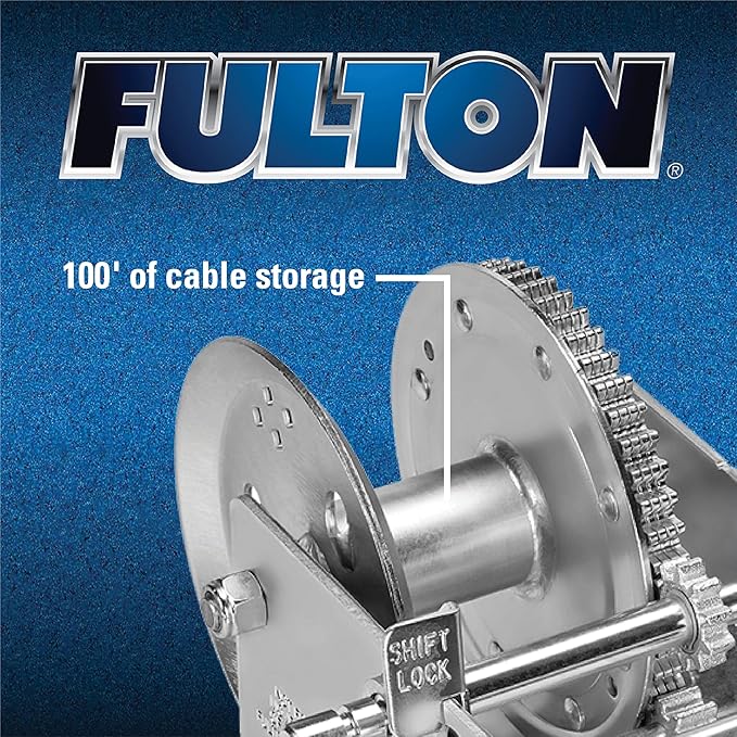 Fulton 142420 Trailer Winch, Two-Speed, 3,200 lbs. Capacity, No Strap, 10 Inch Handle, Silver