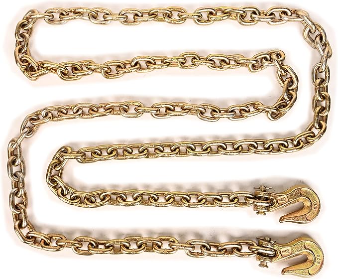 AAIN G80 Heavy Duty Transport Chain 516 Inch x 10 Foot, Load Binder Tow Lock Chains with G70 Clevis Grab Hooks, 4,900 lbs Safe Working Load for Loading Tie Down Fixed Cargo Flatbed Truck Trailer