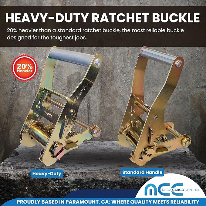 Mega Cargo Control 2" Replacement Tie Downs, Fixed-End Ratchet Straps with Twisted Snap Hooks - Black Short End Straps