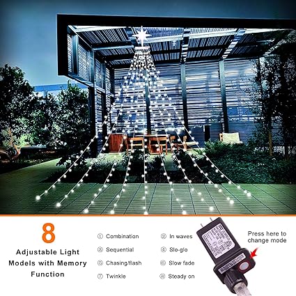 Christmas Decoration Star Lights Outdoor,317 LED 16.4Ft Christmas Tree Toppers String Lights8 Modes Waterproof for Halloween Xmas New Year Holiday Birthday