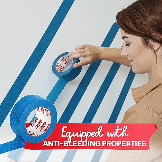 XFasten Blue Painters Tape 1.88 Inch x 60-Yards (3-Pack) 1" Core, Wall Safe Blue Masking Tape, Blue Paint Tape for Walls Blue Painter Tape Masking Tape Blue Tape Painters Masking Tape