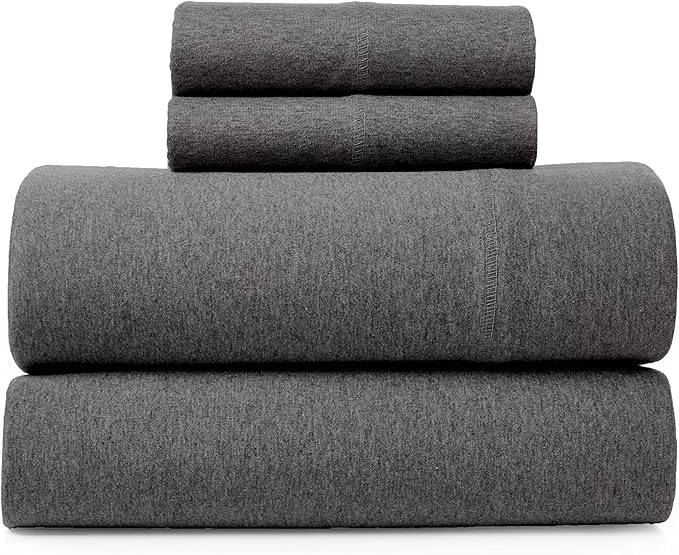 Road Trip America Jersey Knit Sheet Set - 4 Pieces Queen Cotton Sheets Set - Soft Cozy Stretchy Knit Bed Linen (Dark Grey, Queen)