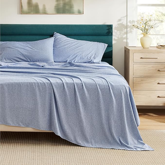 Bedsure Queen Sheet Set - 4 Pieces, Soft Cooling Queen Sheets, Luxury Cationic Dyed, Deep Pockets Easy-Fit, Breathable Wrinkle Free, Blue