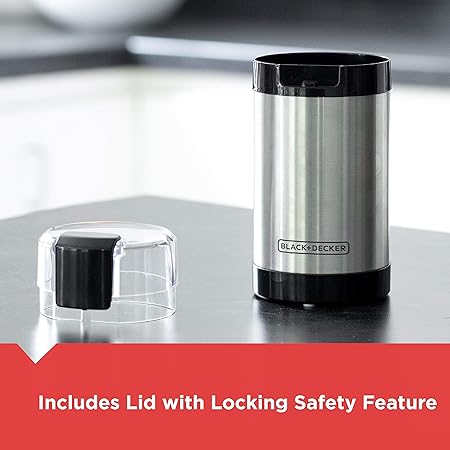 BLACKDECKER One Touch Coffee Grinder, 23 Cup Coffee Bean Capacity, Spice Grinder, One Touch Push-Button Control -150 Watts -Stainless Steel Blades