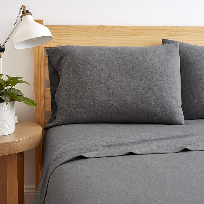 Road Trip America Jersey Knit Sheet Set - 4 Pieces Queen Cotton Sheets Set - Soft Cozy Stretchy Knit Bed Linen (Dark Grey, Queen)