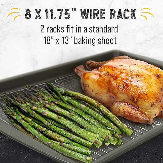 Checkered Chef Cooling Rack for Cooking and Baking - 8 x 11 ¾" Set of 2 Stainless Steel, Oven Safe Grid Wire Cookie Cooling Racks