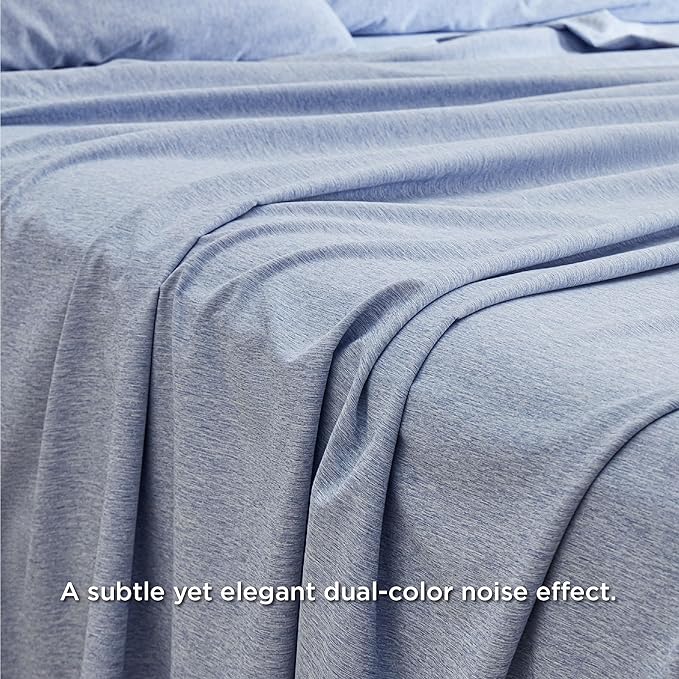 Bedsure Queen Sheet Set - 4 Pieces, Soft Cooling Queen Sheets, Luxury Cationic Dyed, Deep Pockets Easy-Fit, Breathable Wrinkle Free, Blue