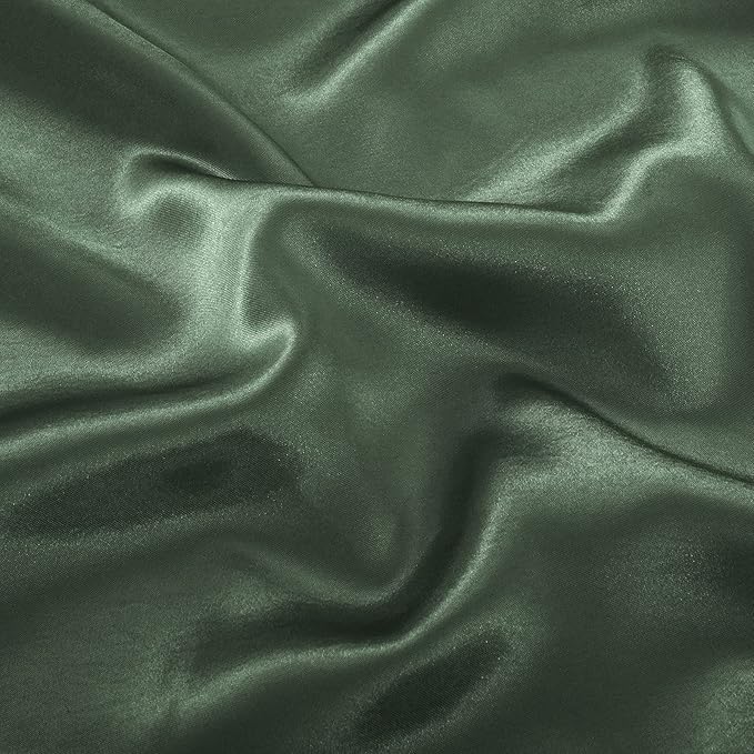 P Pothuiny Satin Fitted Sheet Queen Size, 1 Single Fitted Sheet Only, Extra Soft Deep Pocket Bottom Bed Sheets Mattress Cover Fits 12" to 16", Wrinkle Free, Fully Elasticized (Woodland Green)