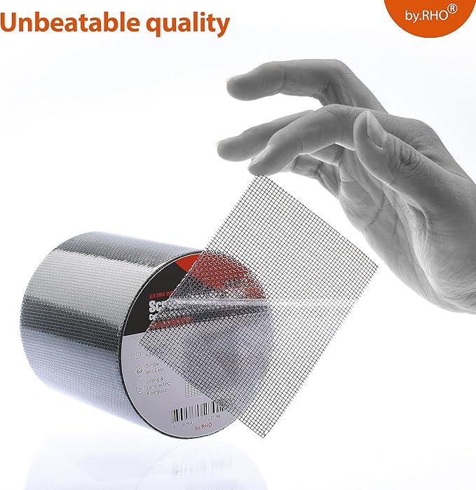 by.RHO Window Screen Repair Kit Tape (Black, 2" x 15FT) for Window Screen and Screen Door Tears Holes 3-Layer Strong Adhesive Waterproof Tape Fiberglass Covering mesh
