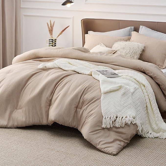 Bedsure California King Comforter Set - Warm Sand Soft Bedding for All Seasons, Cationic Dyed Bed Set, 3 Pieces, 1 California King Size Comforter (104"x96") and 2 Pillow Shams (20"x36"2")