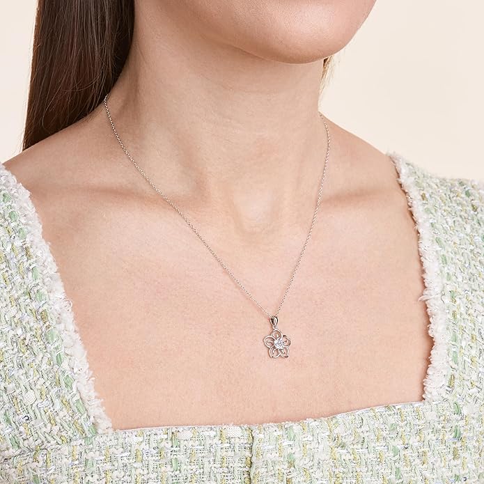 Essentials Genuine or Created Gemstone Birthstone Flower Pendant Necklace with Chain in Sterling Silver, 18" (previously Collection)