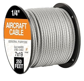 Xpose Safety 7 x 19 Galvanized Steel Aircraft Cable Wire - 14 - 250' Reel - 7,000 lb Break Strength Rope for Pulley System or Winch Loop - Marine Wire, CableDeck Railing, Fencing, Zipline -