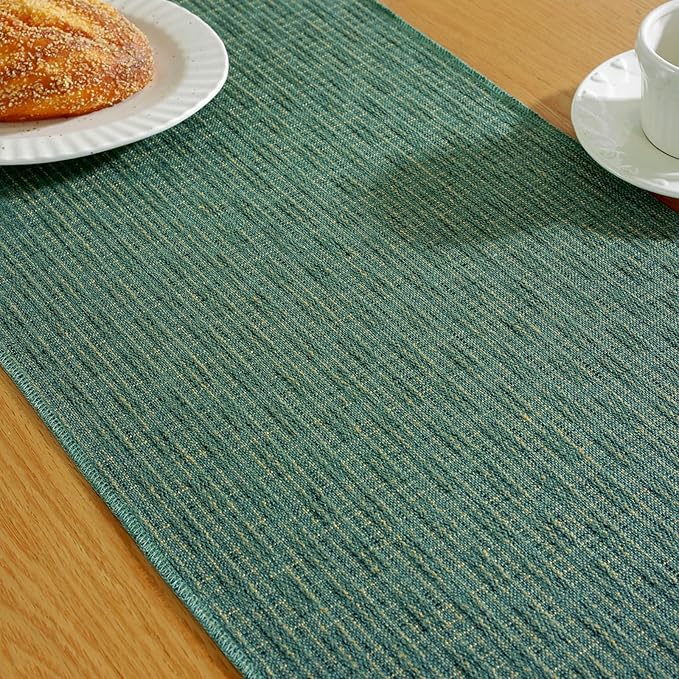 Laolitou Christmas Table Runner with Tassels, Boho Farmhouse Rustic Table Runners 72 Inches Long for Holiday Party, Wedding and Dining Table Decor, 13x72 Inches, Dark Green