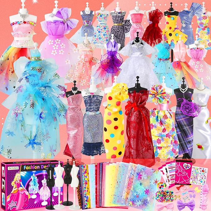 OCHIDO 600Pcs Fashion Designer Kits for Girls 6 7 8 9 10 11 12 Years Old,DIY Arts Crafts Set with 4 Mannequins,Sewing Kit for Kids for Birthday Christmas Gift for Ages Girls 6-8, 8-12