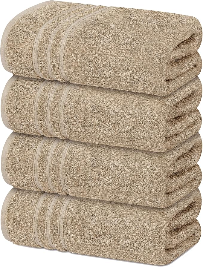 Tens Towels Pack of 4 soft bath towels, 100 cotton, 27 x 54 inches, lightweight and quick-drying, ideal for daily use in the bathroom, practical and comfortable, beige color