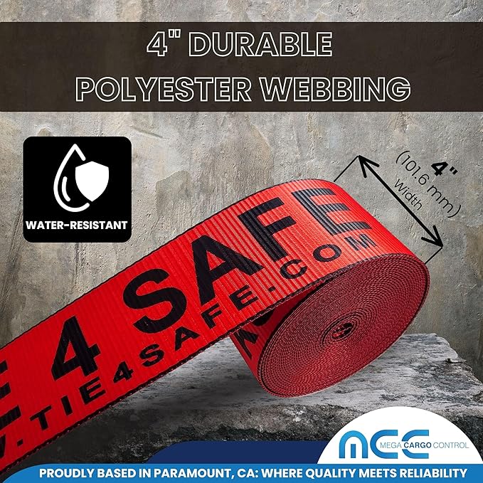 4" x 30' Heavy Duty Winch Straps w/Flat Hook - Pack of 1, Red Tie Downs for Flat Bed, Truck, Farm, Utility Trailers (5400 LBS WLL)