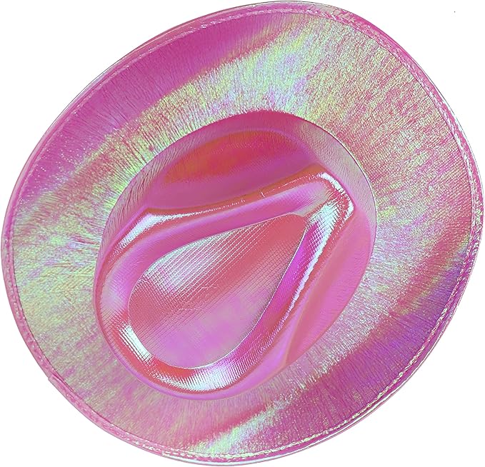 GiftExpress Neon Pink Holographic Glitter Cowboy Hat Sparkly Space Cowgirl Hat for Bachelorette, Festival Western Party