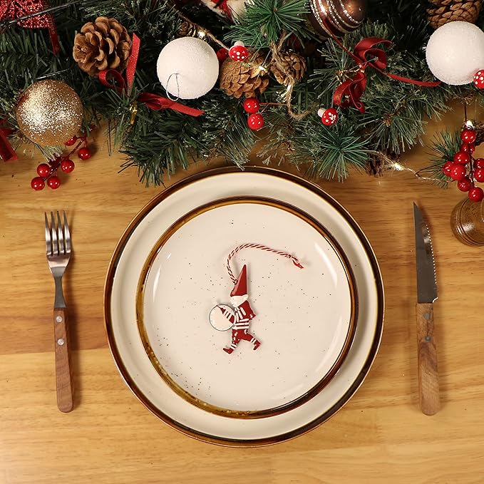 ONEMORE Ceramic Plates Set of 6, 8.5 inch Small Dinner Plates for Appetizer, Salad and Dessert. Oven, Microwave and Dishwasher Safe Plate. Rustic Kitchen Porcelain Dish - Cream White