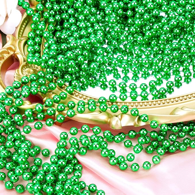 60 Pack St Patricks Day Necklace,Green Metallic Beads,33 Inch-Long Irish Saint Patrick Day Accessories, Parade Throw Accessories for Mardi Gras St. Patricks Christmas Decorations