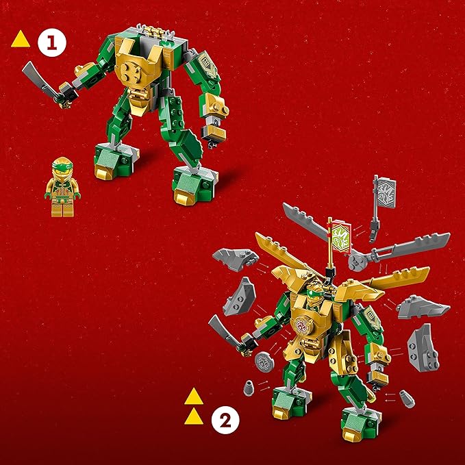 Lego NINJAGO Lloyds Mech Battle EVO Building Set 71781, with 2 Action Figures, 2 Posable Ninja Action Figures to Build, Ninja Toy for Kids Ages 6 with Bone Warrior and Golden Lloyd Minifigures