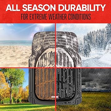 Motor Trend FlexTough Floor Mats for Cars, Black Deep Dish All-Weather Mats, Waterproof Trim-To Fit Automotive Floor Mats for Cars Trucks SUV, Universal Floor Liner Car Accessories