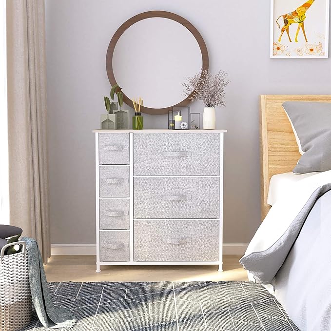 YITAHOME Dresser for Bedroom, 7 Drawers Fabric Dresser, Organizer Unit for Living Room, Hallway, Closets - Sturdy Steel Frame, Wooden Top Easy Pull Fabric Bins