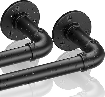 Industrial Curtain Rods for Windows 48 to 84, Wrap Around Blackout Curtain Rod,Heavy Duty Curtain Rods 2 Pack,1 Inch Outdoor Drapery Rods, Rustic Pipe Adjustable Drapery Pole 48-84 Inch,Black